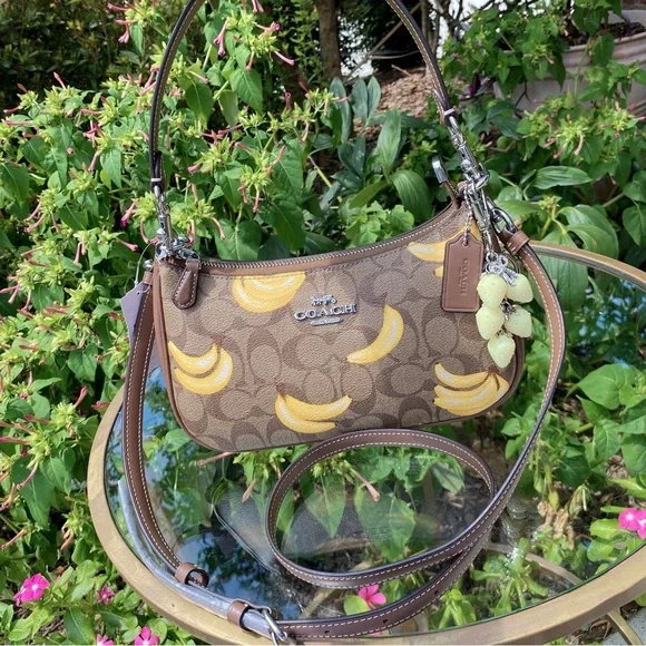 NWT COACH TERI SHOULDER BAG IN SIGNATURE CANVAS WITH BANANA PRINT (CR289) - Picture 2 of 12